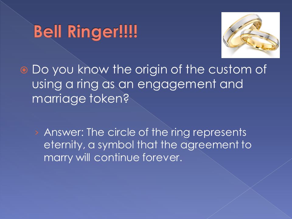 Do you know the origin of the custom of using a ring as an engagement and marriage token.