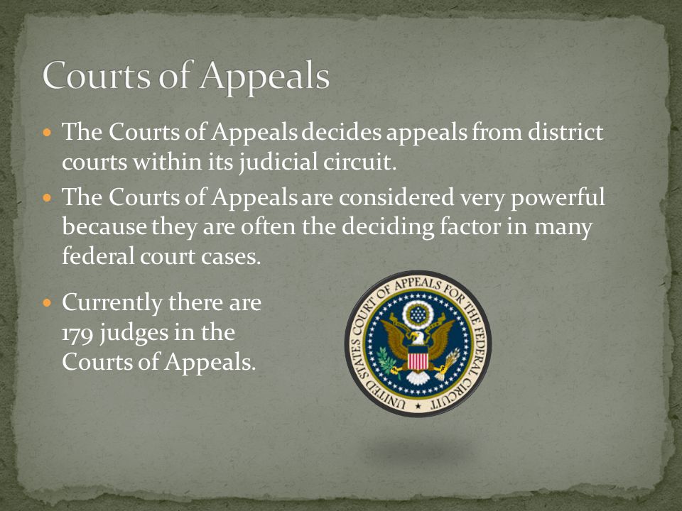 The Courts of Appeals decides appeals from district courts within its judicial circuit.