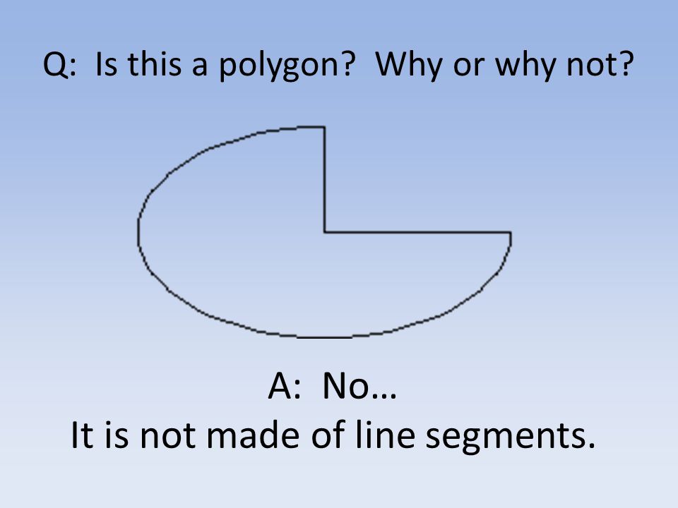 Q: Is this a polygon Why or why not A: No… It is not made of line segments.