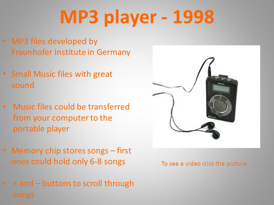 CD Developed by Sony and Phillips A laser beam is used to read information on the CD Can skip songs and select songs Better sound quality than cassette tapes To see a video click the picture