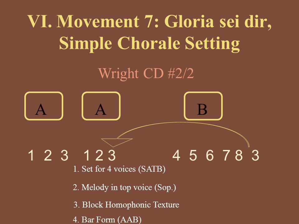 VI. Movement 7: Gloria sei dir, Simple Chorale Setting Wright CD #2/2 AA B