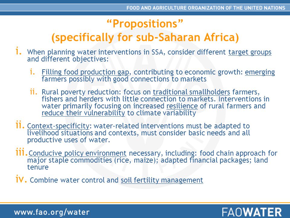Propositions (specifically for sub-Saharan Africa) i.