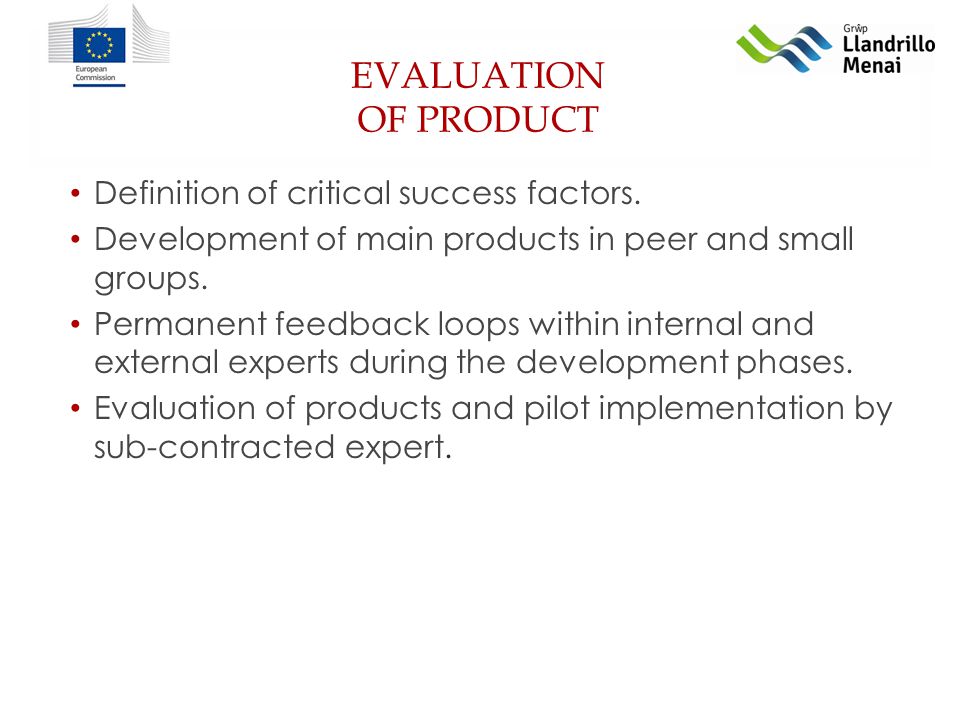 EVALUATION OF PRODUCT Definition of critical success factors.