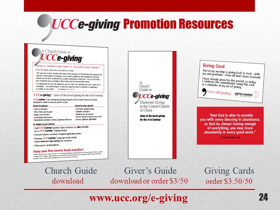 order $3.50/50 24 Promotion Resources Church GuideGiver’s GuideGiving Cards downloaddownload or order $3/50