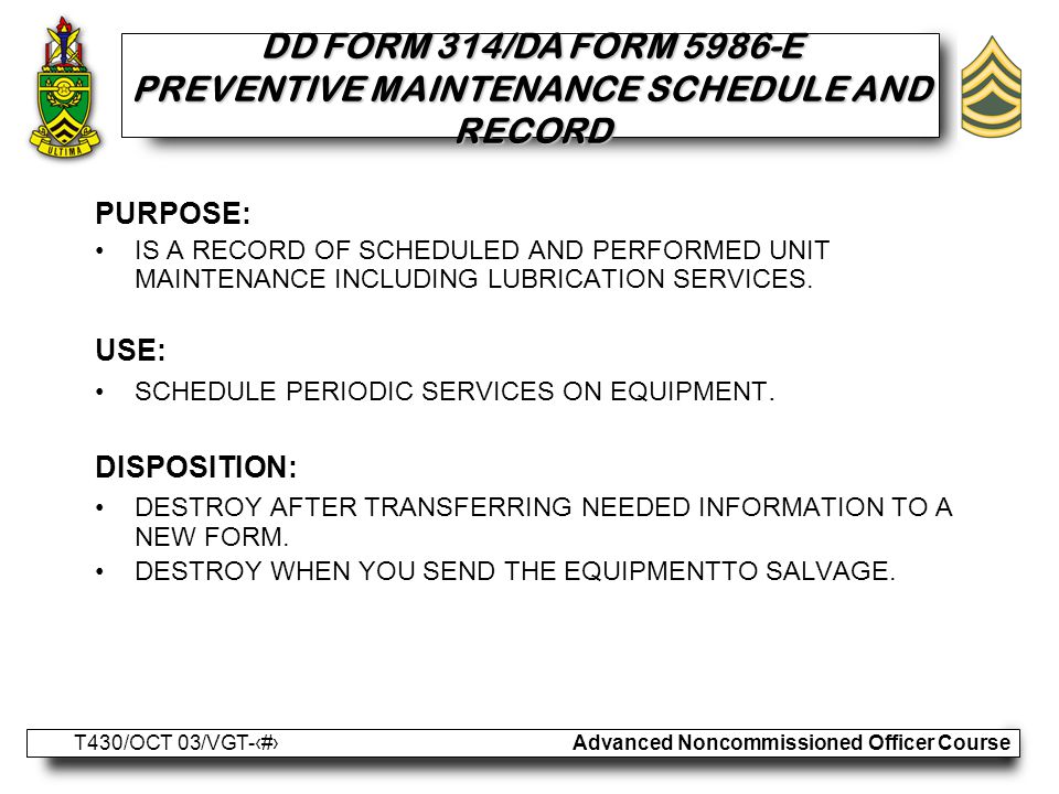 advanced noncommissioned officer course t430 oct 03 vgt 1 da form 2401 dispatch