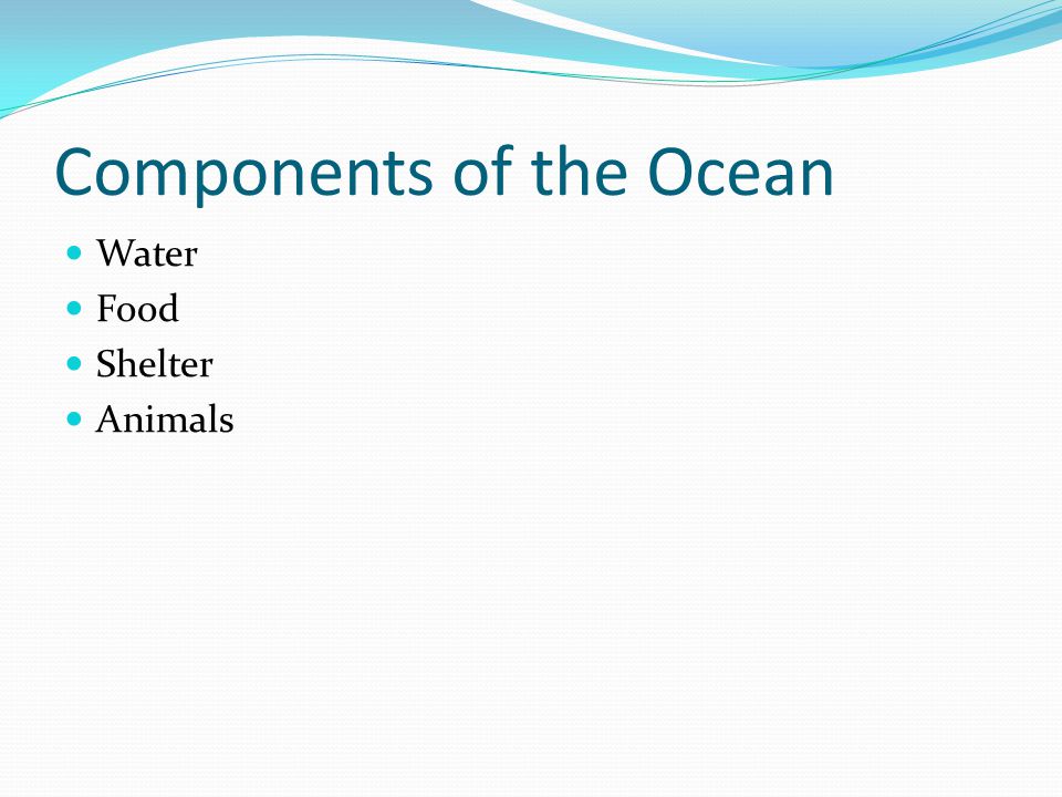 Components of the Ocean Water Food Shelter Animals