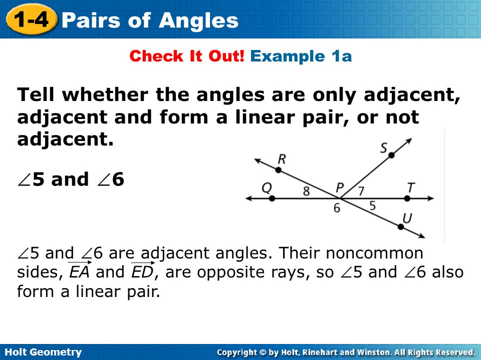Worksheet Holt Geometry Worksheets holt geometry 1 4 pairs of angles check it out example 1a