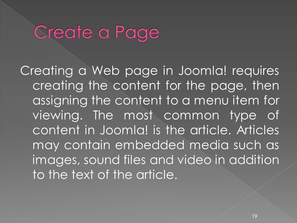 Creating a Web page in Joomla.