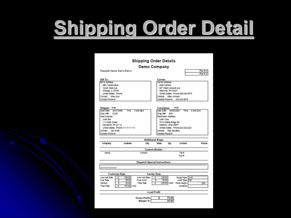 Shipping Order Detail Shipping Order Detail