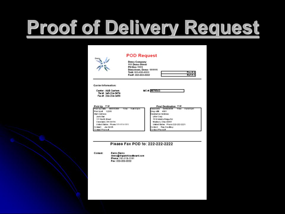 Proof of Delivery Request