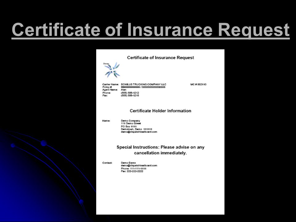 Certificate of Insurance Request