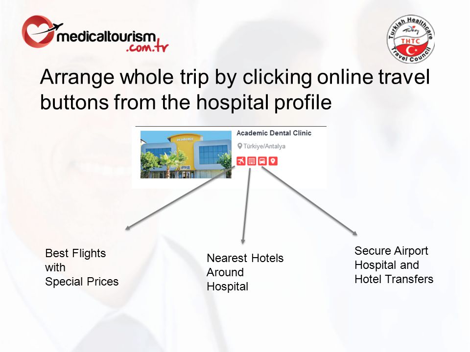 Arrange whole trip by clicking online travel buttons from the hospital profile Nearest Hotels Around Hospital Secure Airport Hospital and Hotel Transfers Best Flights with Special Prices