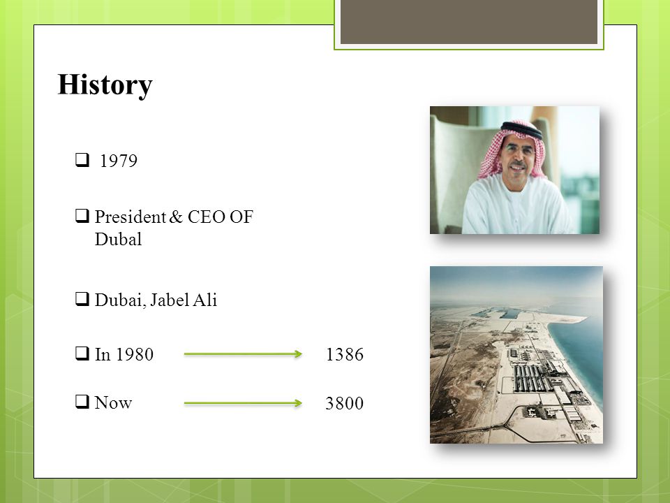 History  1979  President & CEO OF Dubal  Dubai, Jabel Ali  In  Now 3800