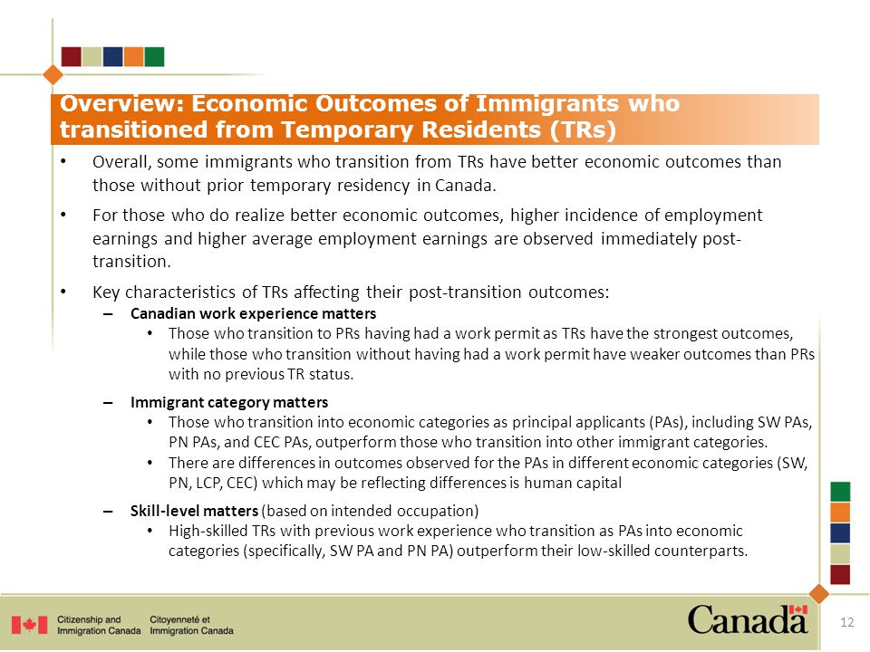 Overall, some immigrants who transition from TRs have better economic outcomes than those without prior temporary residency in Canada.