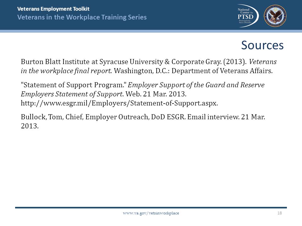Veterans Employment Toolkit Veterans in the Workplace Training Series   Burton Blatt Institute at Syracuse University & Corporate Gray.