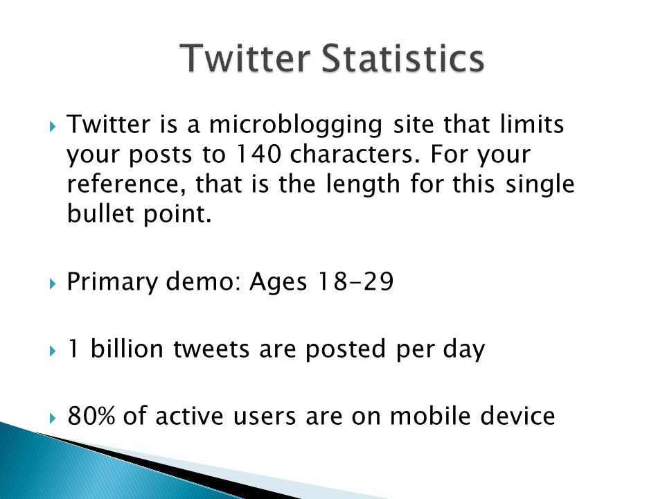  Twitter is a microblogging site that limits your posts to 140 characters.