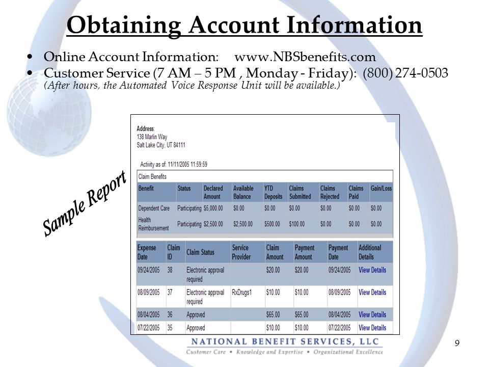 9 Obtaining Account Information Online Account Information:   Customer Service (7 AM – 5 PM, Monday - Friday): (800) (After hours, the Automated Voice Response Unit will be available.)