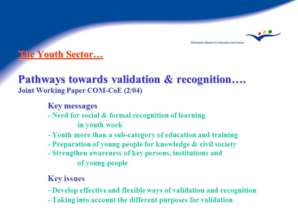 The Youth Sector… Pathways towards validation & recognition….