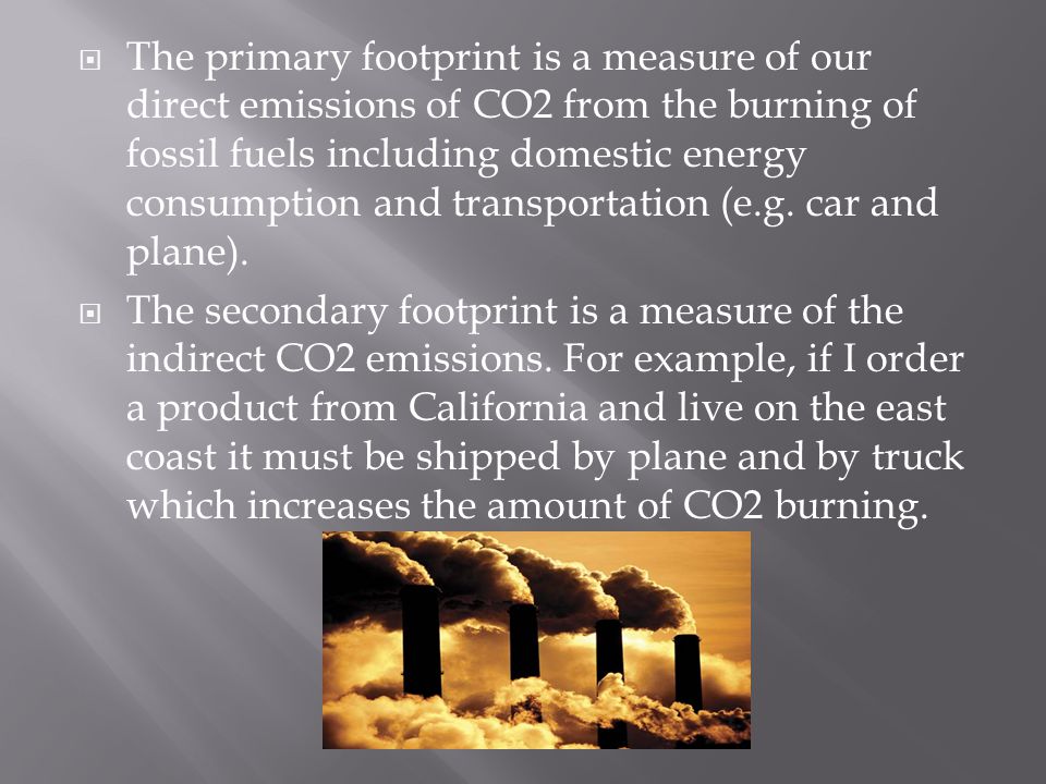  The primary footprint is a measure of our direct emissions of CO2 from the burning of fossil fuels including domestic energy consumption and transportation (e.g.