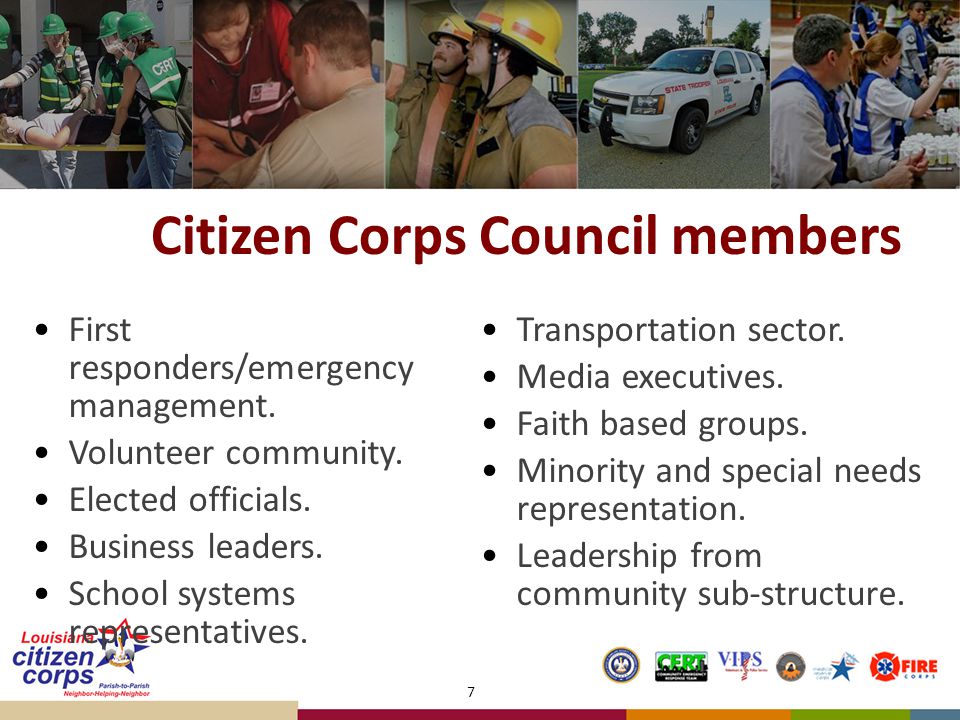 Citizen Corps Council members First responders/emergency management.