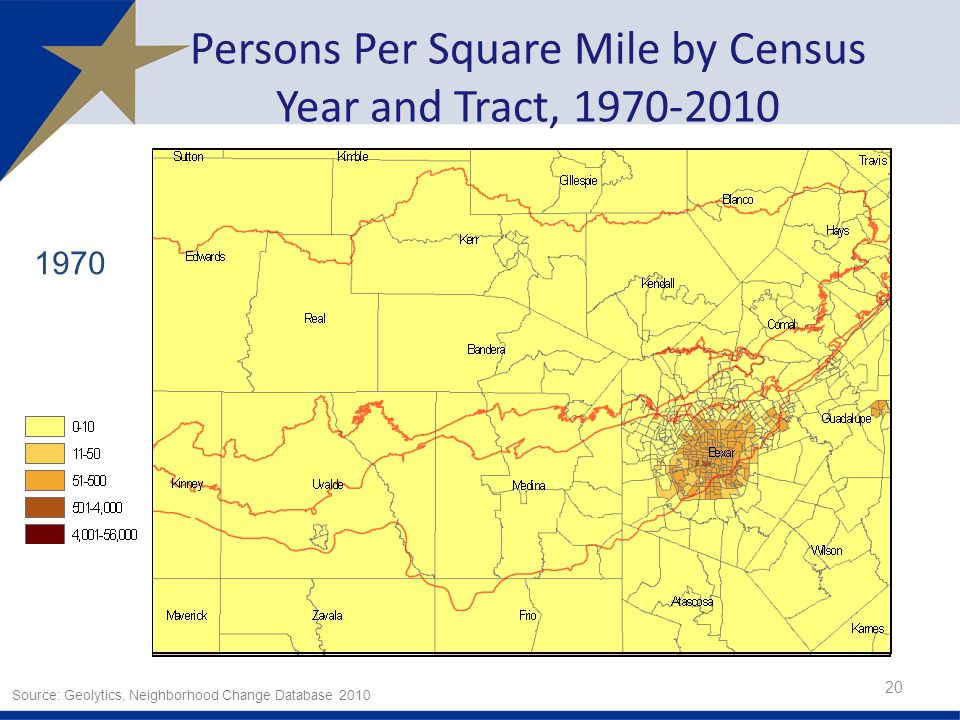 Persons Per Square Mile by Census Year and Tract, Source: Geolytics, Neighborhood Change Database 2010