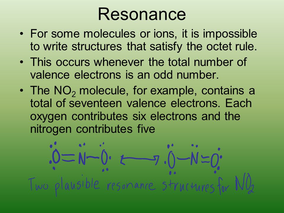 Resonance For some molecules or ions, it is impossible to write structures that satisfy the octet rule.