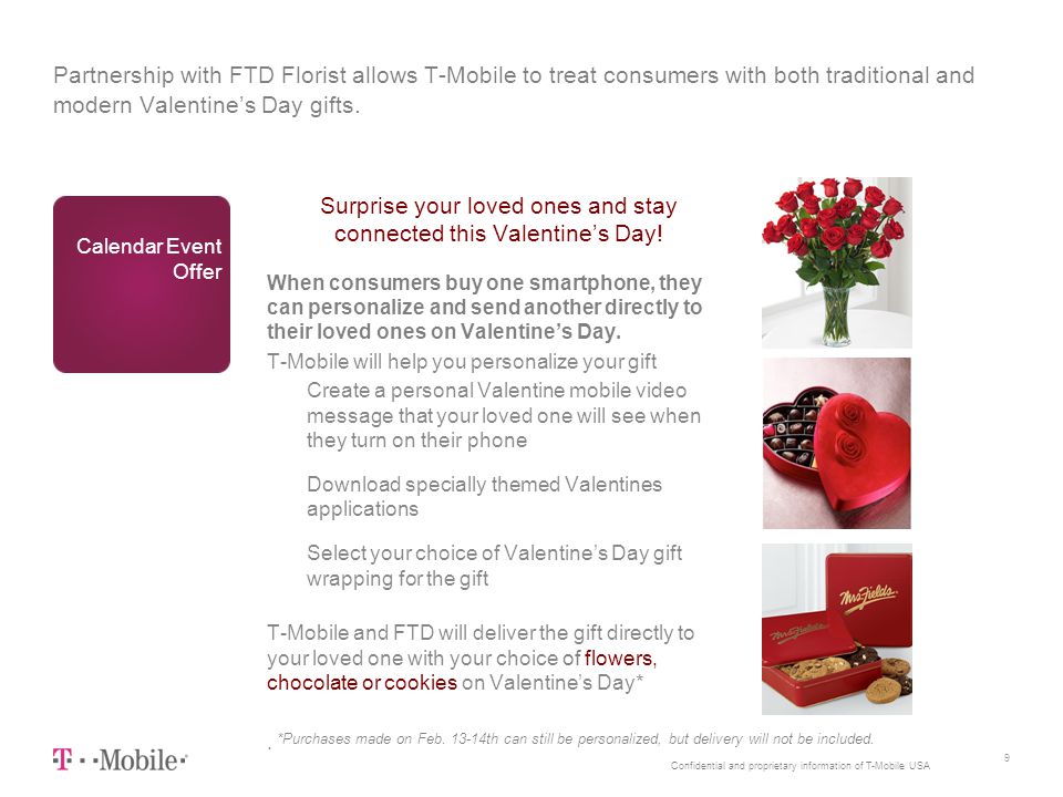 Confidential and proprietary information of T-Mobile USA Partnership with FTD Florist allows T-Mobile to treat consumers with both traditional and modern Valentine’s Day gifts.