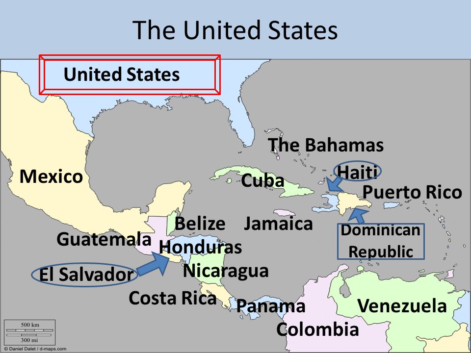 The United States Mexico Nicaragua Panama Colombia Haiti Puerto Rico Jamaica Honduras The Bahamas Cuba United States Belize Guatemala Costa Rica Dominican Republic Venezuela El Salvador