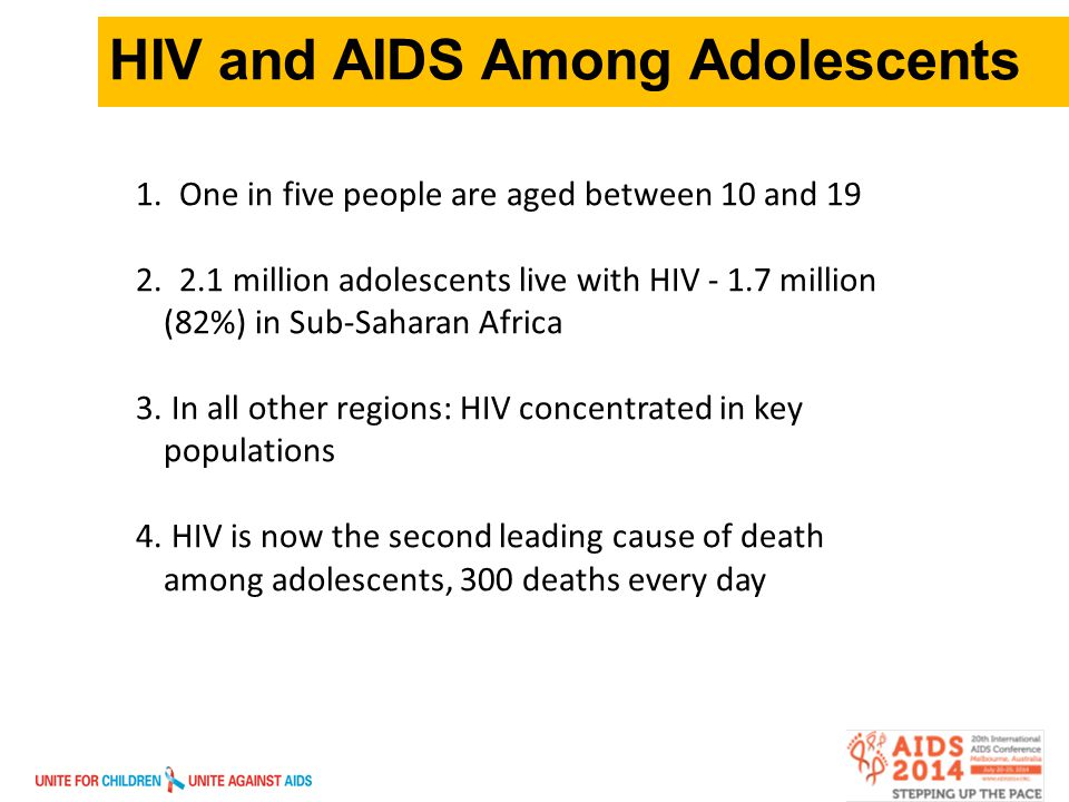3 HIV and AIDS Among Adolescents 1. One in five people are aged between 10 and