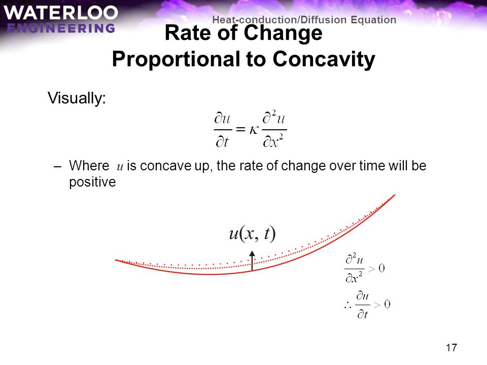 Heat Conduction Diffusion Equation Douglas Wilhelm Harder M Math Change Proportional To Concavity Visually Where U Is Concave Up The Rate Of Over Time Will Be Positive 17 Heat Conduction Diffusion Equation