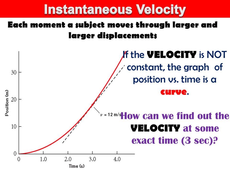 Each moment a subject moves through larger and larger displacements If the VELOCITY is NOT constant, the graph of position vs.