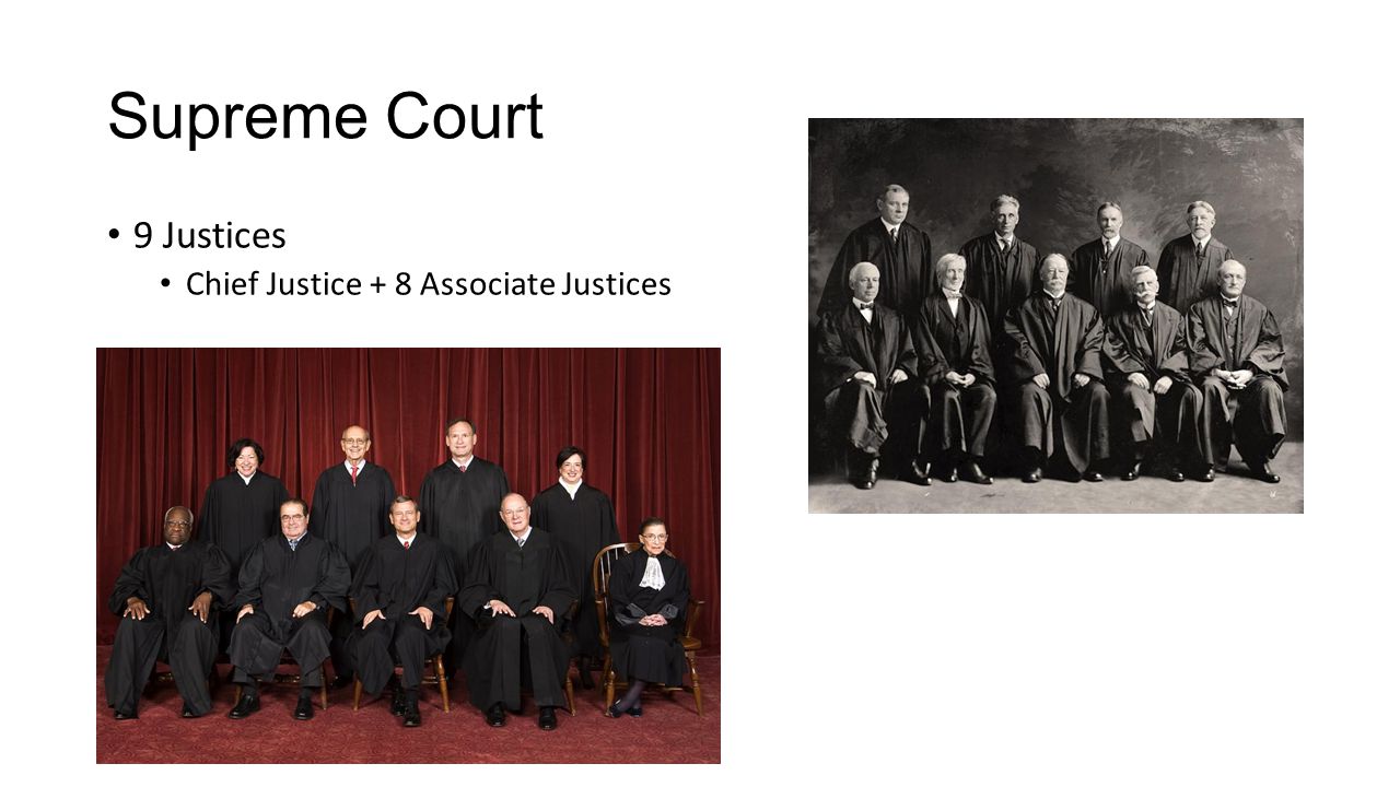 Supreme Court 9 Justices Chief Justice + 8 Associate Justices