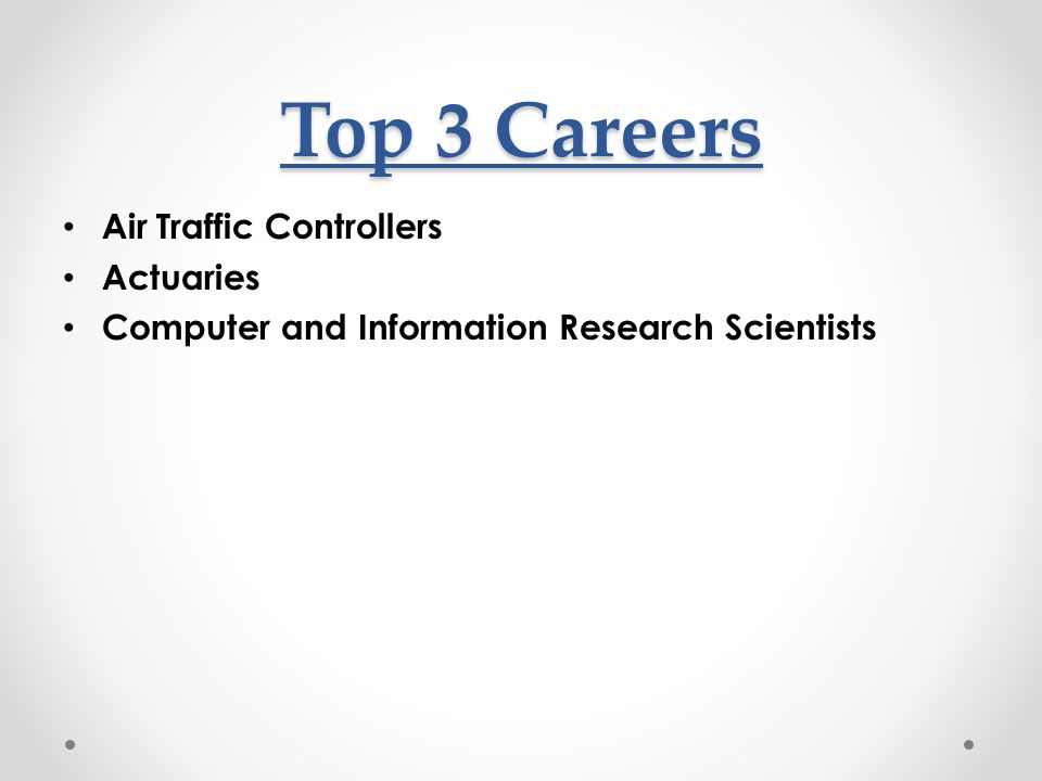 Top 3 Careers Air Traffic Controllers Actuaries Computer and Information Research Scientists