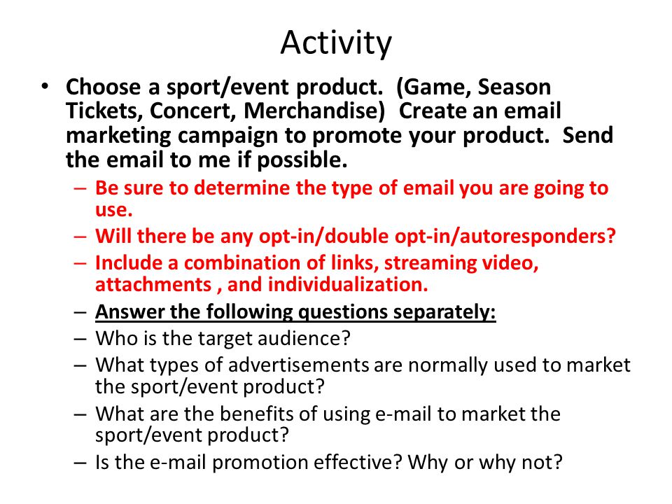 Activity Choose a sport/event product.
