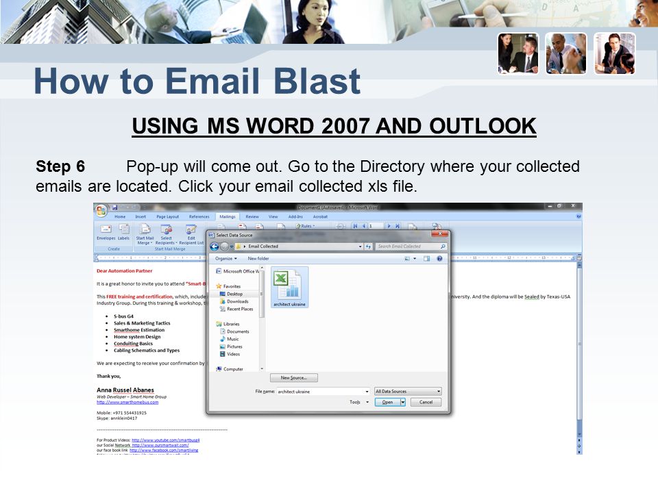 How to  Blast USING MS WORD 2007 AND OUTLOOK Step 6 Pop-up will come out.