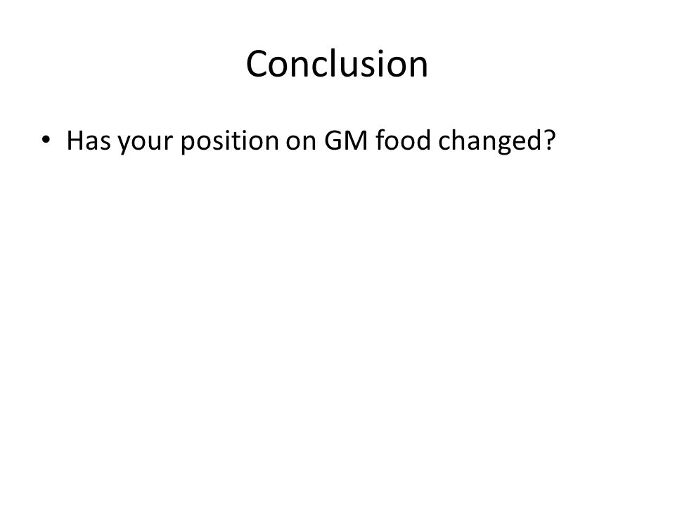Conclusion Has your position on GM food changed