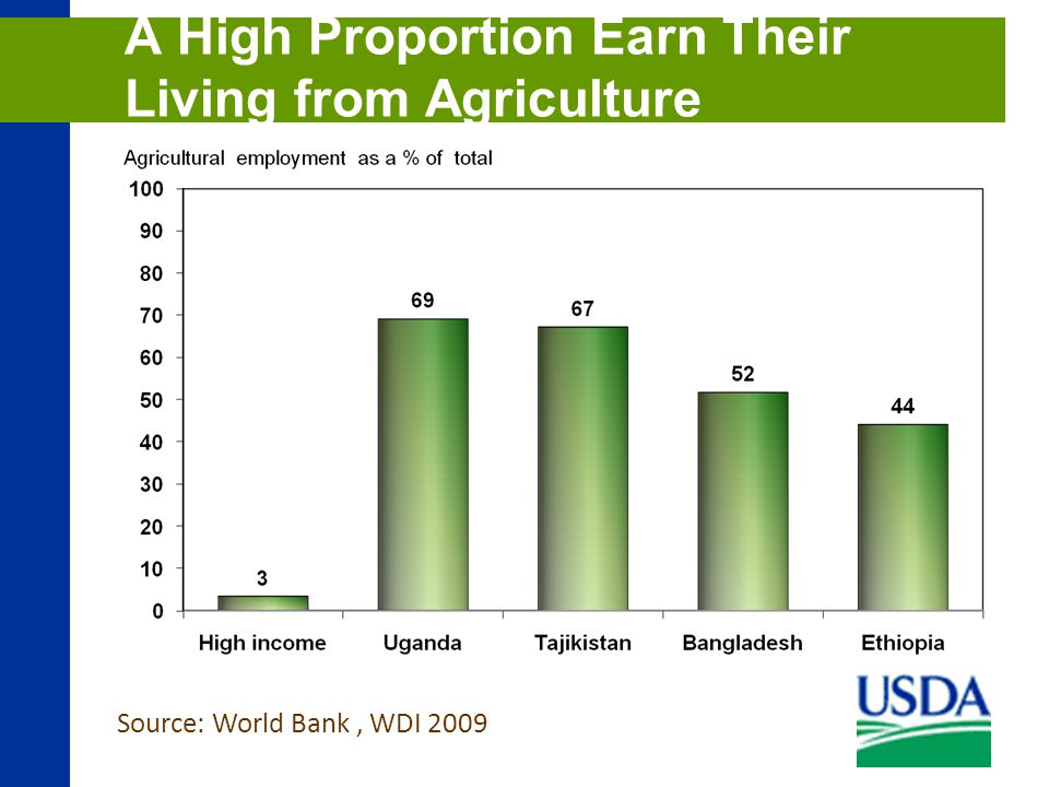 A High Proportion Earn Their Living from Agriculture Source: World Bank, WDI 2009 Agriculture, 25%