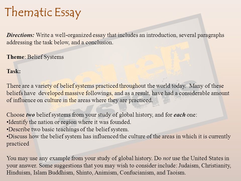 Belief systems thematic essay outline