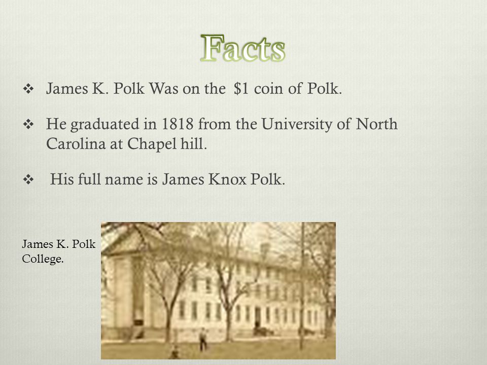  James K. Polk Was on the $1 coin of Polk.