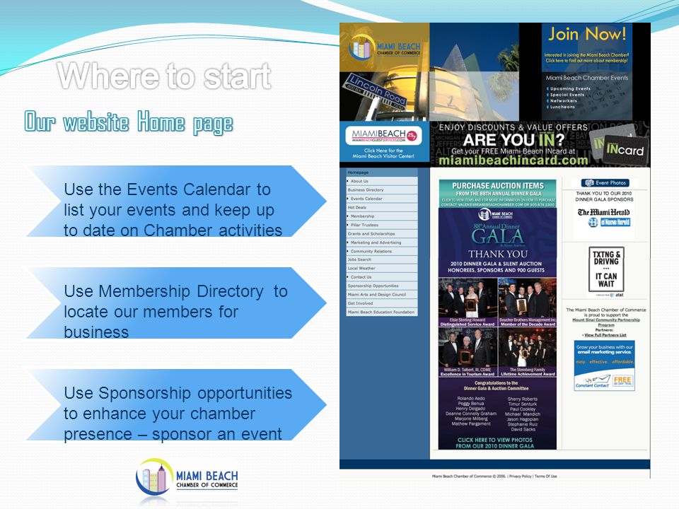 Use the Events Calendar to list your events and keep up to date on Chamber activities Use Membership Directory to locate our members for business Use Sponsorship opportunities to enhance your chamber presence – sponsor an event