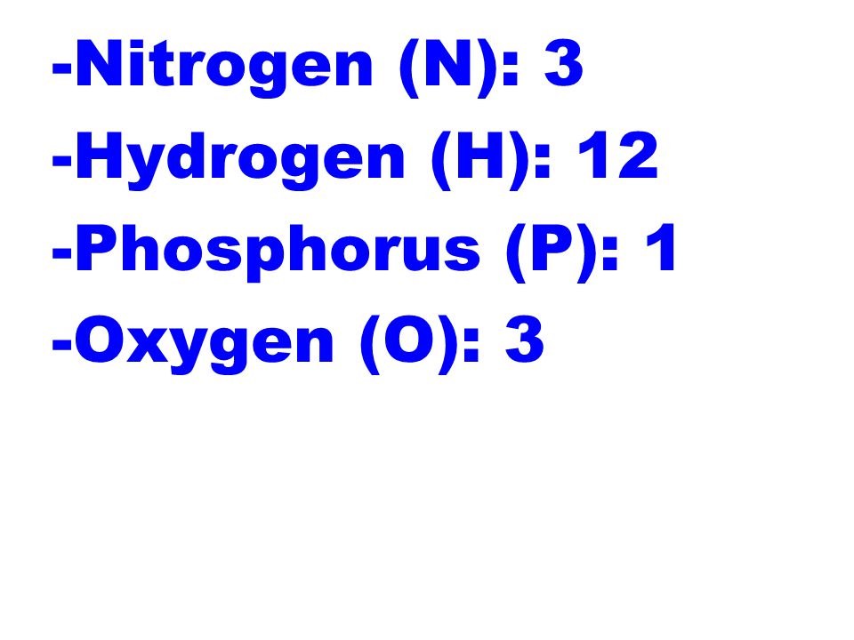 -Nitrogen (N): 3 -Hydrogen (H): 12 -Phosphorus (P): 1 -Oxygen (O): 3