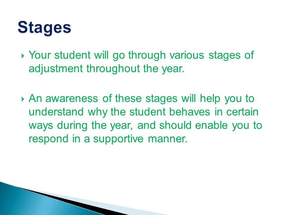  Your student will go through various stages of adjustment throughout the year.