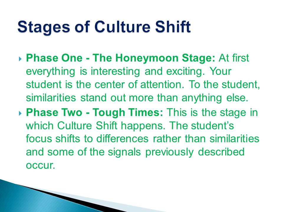  Phase One - The Honeymoon Stage: At first everything is interesting and exciting.