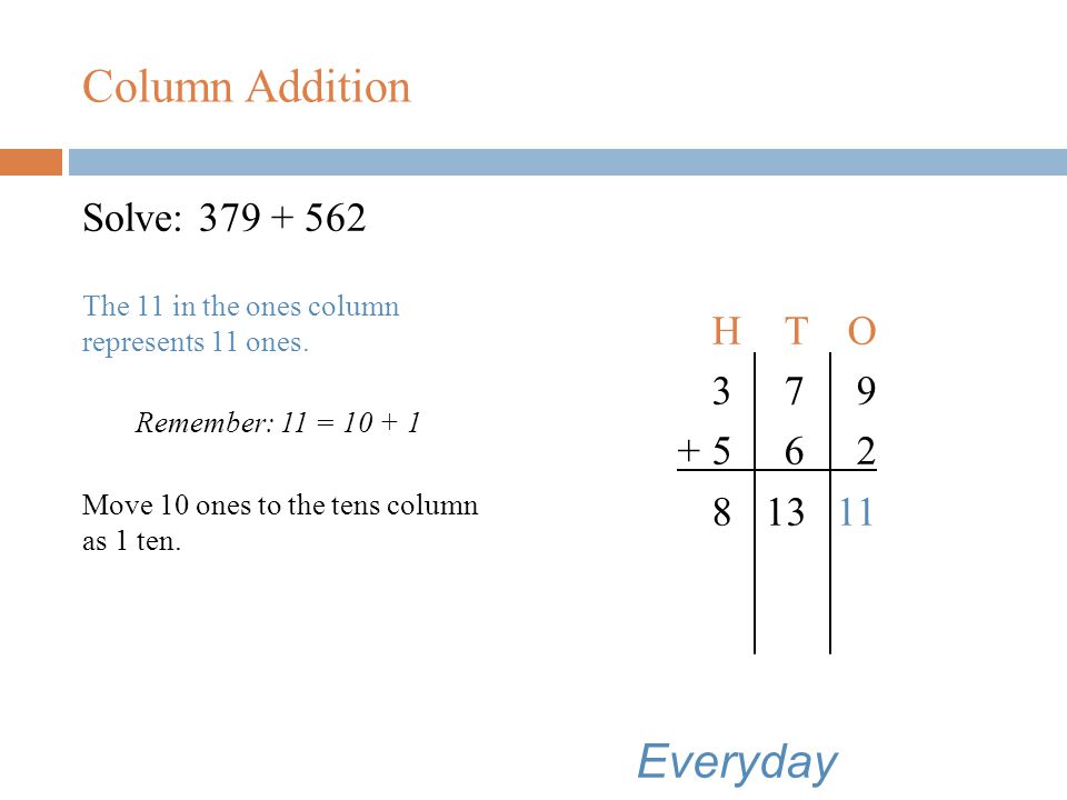 Column Addition Solve: We make adjustments so each column has only one digit.