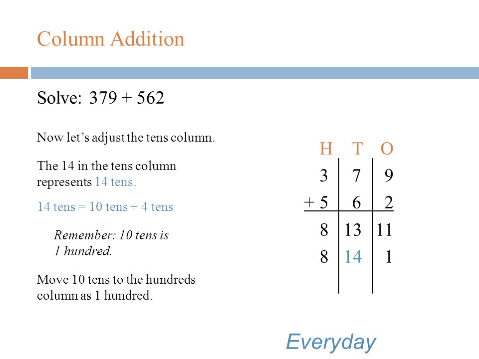 Column Addition Solve: Now we can rewrite the answer: There are still 8 hundreds.