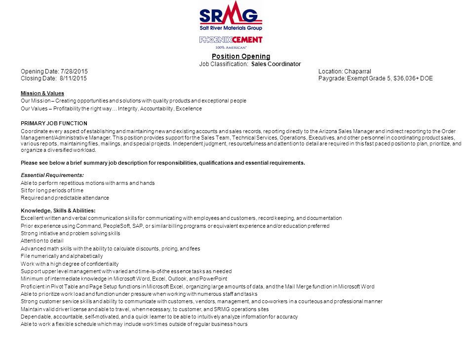 sales coordinator job description