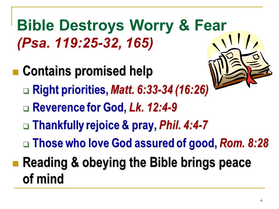4 Bible Destroys Worry & Fear (Psa.
