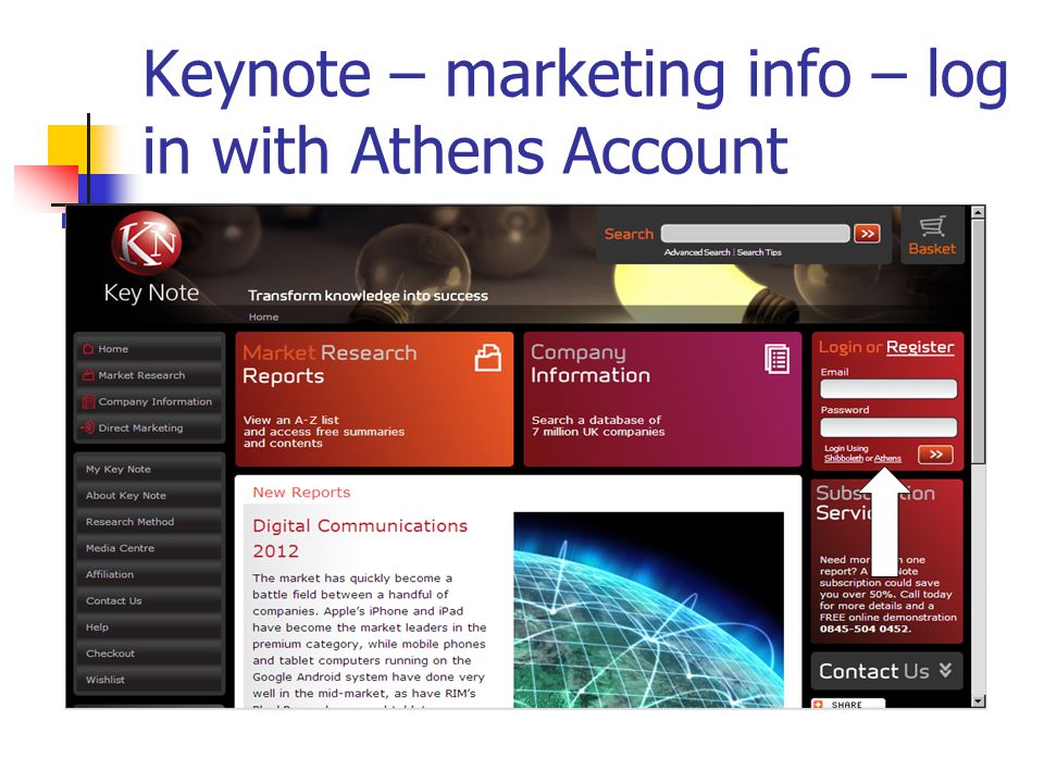 Keynote – marketing info – log in with Athens Account