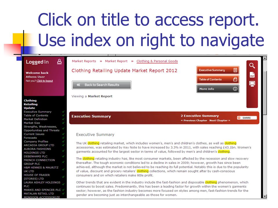 Click on title to access report. Use index on right to navigate
