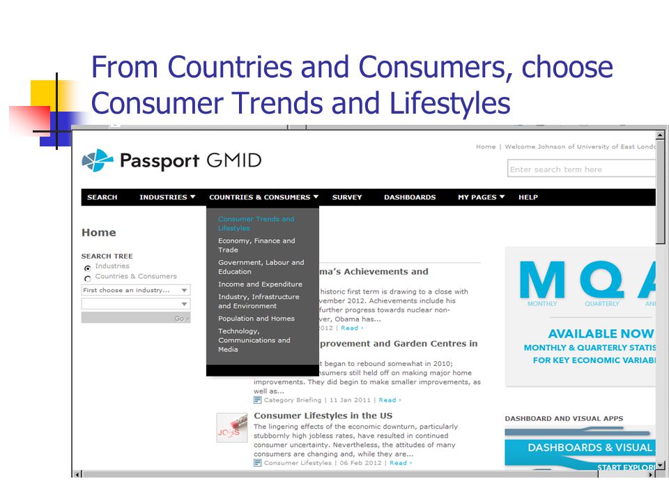 From Countries and Consumers, choose Consumer Trends and Lifestyles